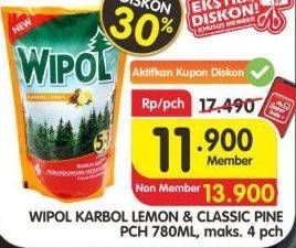 Promo Harga WIPOL Karbol Wangi Lemon, Classic Pine 780 ml - Superindo