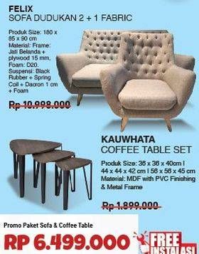 Promo Harga FELIX Sofa Dudukan 2+1 Fabric + KAUWHATA Coffe Table Set  - COURTS