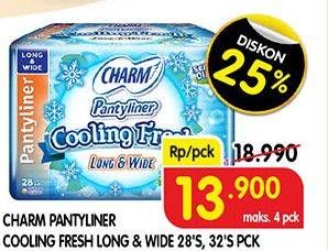 Promo Harga Charm Pantyliner Cooling Fresh Slim, Long Wide 28 pcs - Superindo