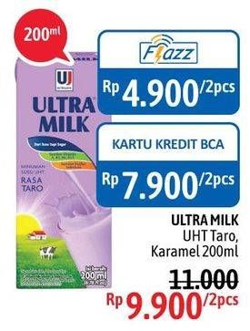 Promo Harga ULTRA MILK Susu UHT Taro, Karamel per 2 pcs 200 ml - Alfamidi