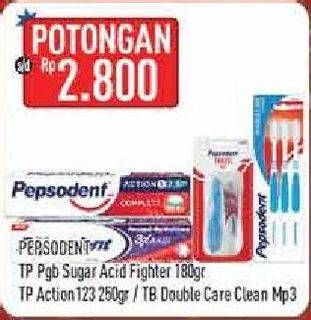 Promo Harga PEPSODENT Toothpaste Action 123/Sikat Gigi Double Care Clean  - Hypermart