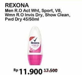 Promo Harga REXONA Deo Roll On Act. White, Sport Def, V8, Invisible Dry, Show Clean, Powder Dry  - Alfamart