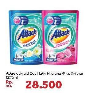Promo Harga ATTACK Detergent Liquid Matic Liq Hygiene, Matic Liq + Soft 1200 ml - Carrefour