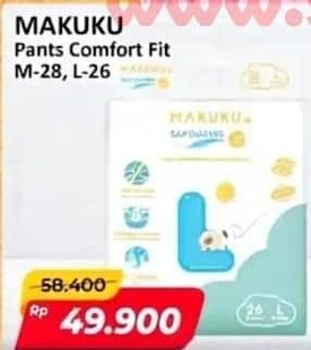Promo Harga Makuku Comfort Fit Diapers Pants M28, L26 26 pcs - Alfamart