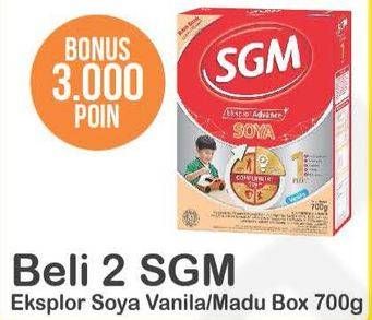 Promo Harga SGM Eksplor Soya 1-5 Susu Pertumbuhan Vanila, Madu per 2 box 700 gr - Alfamart