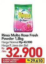 Promo Harga RINSO Molto Detergent Bubuk Rose Fresh 1800 gr - Carrefour