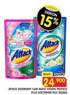 Promo Harga ATTACK Detergent Liquid Matic Liq + Soft, Matic Liq Hygiene 1200 ml - Superindo