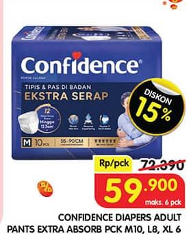Promo Harga Confidence Adult Pants Slim & Fit Extra Absorb M10, L8, XL6 6 pcs - Superindo