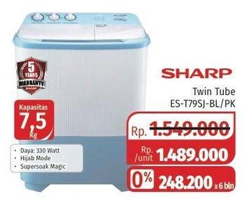 Promo Harga SHARP ES-T79SJ-BL/PK | Washing Machine Twin Tube 7.5kg  - Lotte Grosir