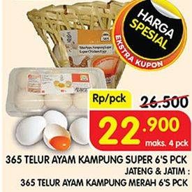 Promo Harga 365 Telur Ayam Kampung Super 6 pcs - Superindo