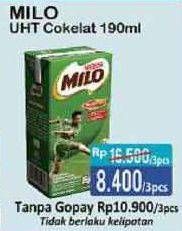 Promo Harga MILO Susu UHT Cokelat per 3 pcs 190 ml - Alfamart