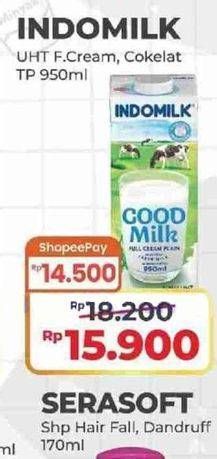 Promo Harga INDOMILK Susu UHT Full Cream Plain, Cokelat 950 ml - Alfamart