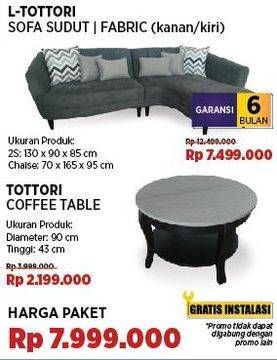 Promo Harga Tottori Sofa Sudut Fabric Kanan/Kiri/Coffe Table   - COURTS