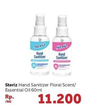 Promo Harga STERIZ Hand Sanitizer Essential Oil, Floral Scent 60 ml - Carrefour