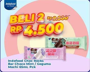 Promo Harga Indoeskrim Rocks Bar Choco Mint, Goguma Mochi 65 ml - Indomaret