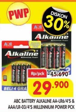 Promo Harga ABC Battery Alkaline LR6/AA, LR03/AAA 4 pcs - Superindo
