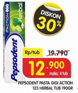 Promo Harga PEPSODENT Pasta Gigi Action 123 Herbal 190 gr - Superindo