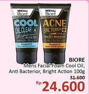 Promo Harga BIORE MENS Facial Foam Cool Oil, A. Bacterior, Bright Action 100 gr - Alfamidi