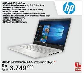 Promo Harga HP 14S-DK0073AU | Laptop AMD A4 - 4GB - 1TB - 14 inch  - Carrefour