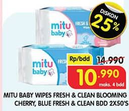 Promo Harga Mitu Baby Wipes Blue With Chrysanthemum Vit E, Pink With Chamomile Vit E 50 pcs - Superindo