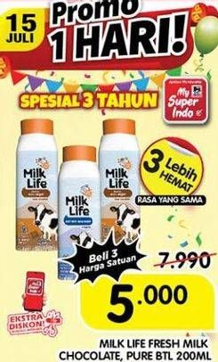 Promo Harga Milk Life Fresh Milk Cokelat, Murni 200 ml - Superindo