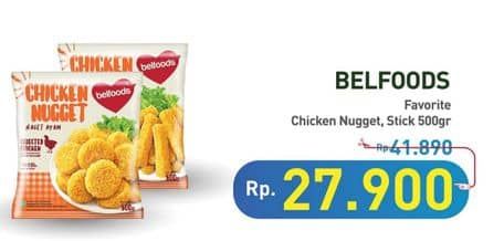 Promo Harga Belfoods Nugget Chicken Nugget, Chicken Nugget Stick 500 gr - Hypermart