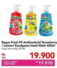 Promo Harga BAGUS Fresh 99 Antibacterial Hand Wash Lemon, Strawberry, Eucalyptus 400 ml - Carrefour