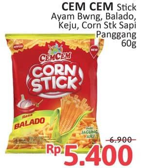 Promo Harga Cem-cem Crunchy Stick Ayam Bawang, Balado, Keju, Sapi Panggang 60 gr - Alfamidi