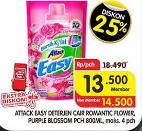 Promo Harga ATTACK Easy Detergent Liquid Romantic Flower, Purple Blossom 800 ml - Superindo