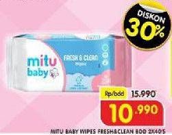 Promo Harga MITU Baby Wipes Fresh & Clean per 2 pouch 40 pcs - Superindo