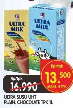 Promo Harga ULTRA MILK Susu UHT Plain, Chocolate 1000 ml - Superindo