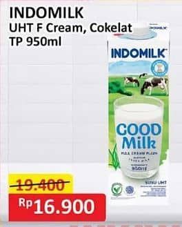 Promo Harga Indomilk Susu UHT Full Cream Plain, Cokelat 950 ml - Alfamart