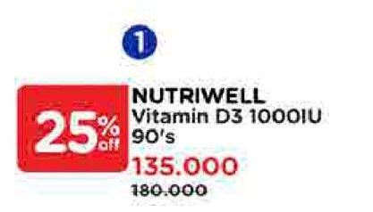 Promo Harga Nutriwell Vitamin D3 1000 IU 90 pcs - Watsons