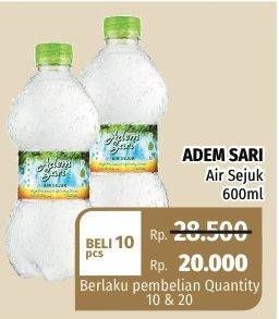 Promo Harga ADEM SARI Air Sejuk per 10 botol 600 ml - Lotte Grosir