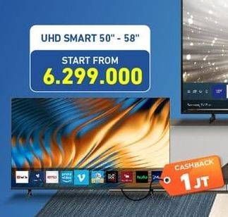 Promo Harga AQUA/ COOCAA/ HISENSE/ LG/ XIAOMI/ PANASONIC/ PHILIPS/ SAMSUNG/ SHARP/ SONY/ TCL/ TOSHIBA UHD Smart TV 50" - 58"  - Electronic City