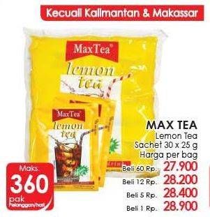 Promo Harga Max Tea Minuman Teh Bubuk Lemon Tea per 30 sachet 25 gr - LotteMart