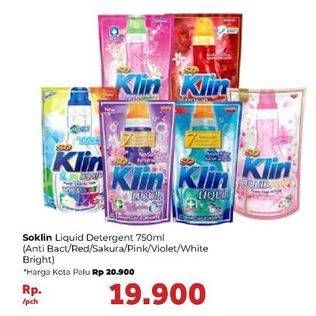 Promo Harga SO KLIN Liquid Detergent + Anti Bacterial Biru, + Anti Bacterial Red Perfume Collection, + Anti Bacterial Violet Blossom, Power Clean Action White Bright, + Softergent Pink, + Softergent Soft Sakura 750 ml - Carrefour