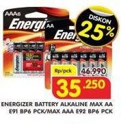 Promo Harga ENERGIZER Battery Alkaline Max AA E91, AAA E92 6 pcs - Superindo