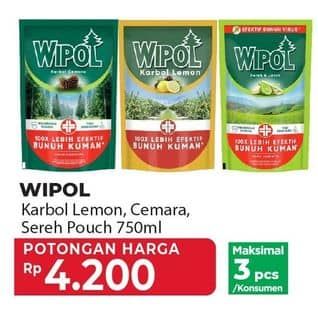 Promo Harga Wipol Karbol Wangi Lemon, Cemara, Sereh Jeruk 750 ml - Yogya