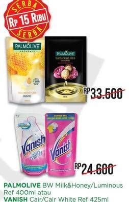 Promo Harga PALMOLIVE Body Wash Milk & Honey; Luminous 400 mL/VANISH Cair;Cair White 425 mL  - Alfamart
