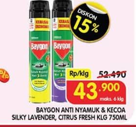 Promo Harga Baygon Insektisida Spray Silky Lavender, Citrus Fresh 750 ml - Superindo