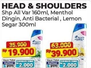 Promo Harga Head & Shoulders Shampoo Cool Menthol, Clean Balanced, Lemon Fresh 300 ml - Alfamart