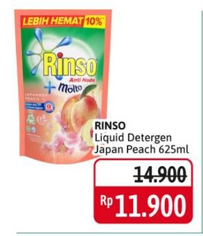 Promo Harga RINSO Liquid Detergent + Molto Japanese Peach 625 ml - Alfamidi