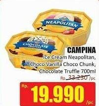Promo Harga CAMPINA Ice Cream Neapolitan, Chocolate Chunks, Chocolate Truffle, Vanilla 700 ml - Hari Hari