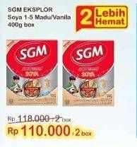 Promo Harga SGM Eksplor Soya 1-5 Susu Pertumbuhan Madu, Vanila per 2 box 400 gr - Indomaret