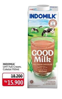 Promo Harga INDOMILK Susu UHT Full Cream Plain, Cokelat 950 ml - Alfamidi