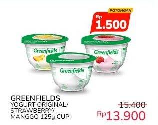 Promo Harga Greenfields Yogurt Original, Strawberry, Mango 125 gr - Indomaret