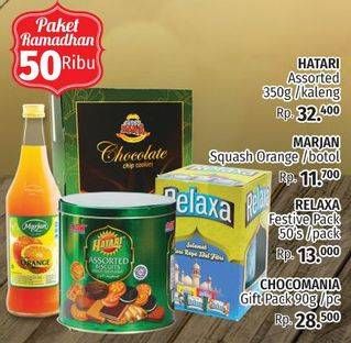 Promo Harga Paket 50rb (Harari Assorted 350gr + Marjan Syrup Squash + Relaxa Festive Pack + Chocomania Gift Pack)  - LotteMart