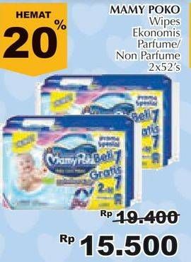 Promo Harga MAMY POKO Baby Wipes Perfumed, Non Perfumed per 2 pouch 52 pcs - Giant