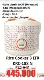 Promo Harga Kirin Rice Cooker KRC 188 N  - Hari Hari